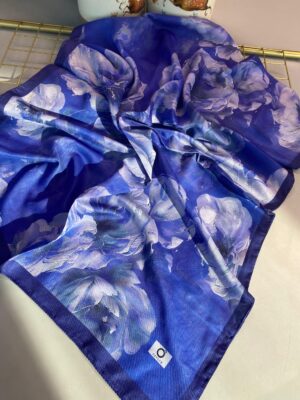 Rosaline Desen Pamuk İpek Şal-13000-Mavi