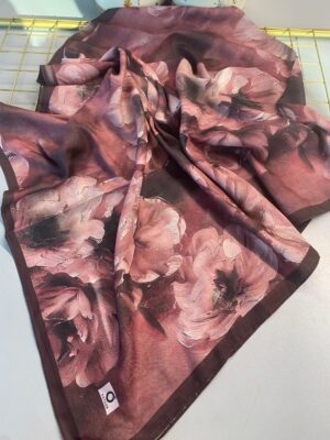 Rosaline Desen Pamuk İpek Şal-13000-Gül kurusu