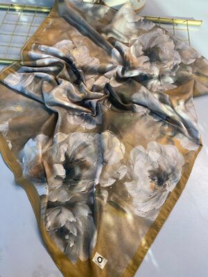 Rosaline Desen Pamuk İpek Şal-13000-Yağ yeşili