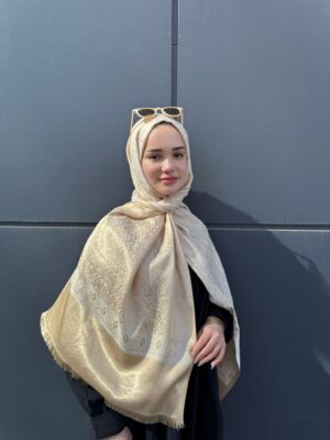 Sedef  Desen Kendinden Dokulu Çift Taraflı Şal-40000-Gold