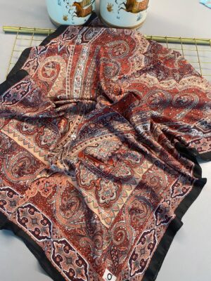 Nakkaş Desen Pamuk İpek Şal-10003-Amber Somon