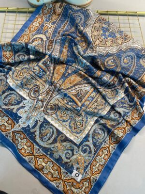 Nakkaş Desen Pamuk İpek Şal-10003-İndigo