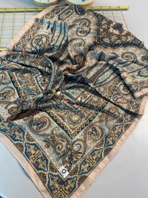 Nakkaş Desen Pamuk İpek Şal-10003-Fildişi