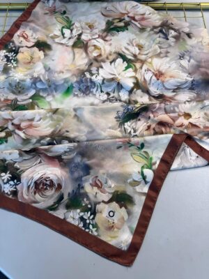 Mystic Bloom Desen Pamuk İpek Şal-Tarçın