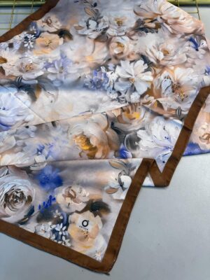 Mystic Bloom Desen Pamuk İpek Şal-Cappucino