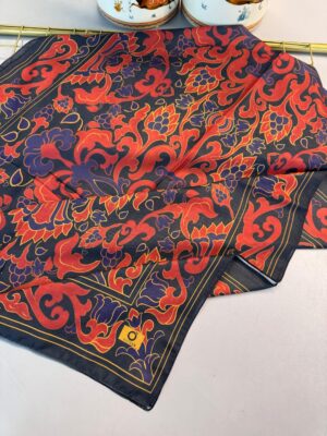 Lilyum Desen Pamuk İpek Şal-10008-Kiremit