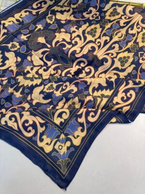 Lilyum Desen Pamuk İpek Şal-10008-Lacivert