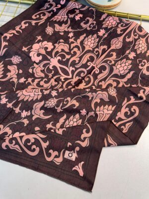 Lilyum Desen Pamuk İpek Şal-10008-Kahve