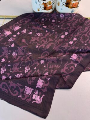 Lilyum Desen Pamuk İpek Şal-10008-Mürdüm