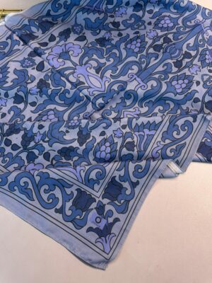 Lilyum Desen Pamuk İpek Şal-10008-Bebek Mavi