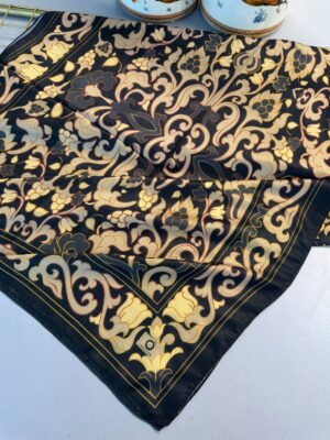 Lilyum Desen Pamuk İpek Şal-10008-Gece Siyahı