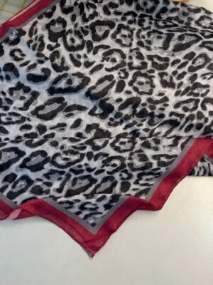 Leopare Desen Pamuk İpek Şal-6202761-Vişne