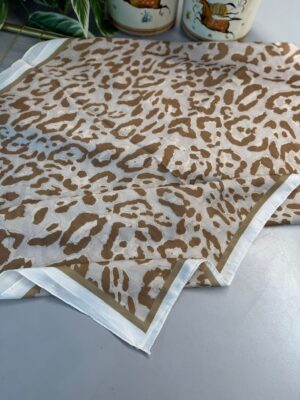 Leopare Desen Pamuk İpek Şal-6202761-Ekru