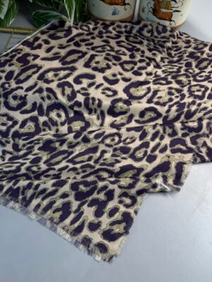 Ala Leopar Desen Naturel Pamuk Şal-Çağla