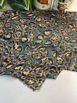 Ala Leopar Desen Naturel Pamuk Şal-Zümrüt