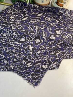 Ala Leopar Desen Naturel Pamuk Şal-Derin Mor