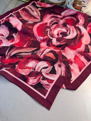 MAGNOLIA DESEN PAMUK İPEK ŞAL-6203253-Vişne