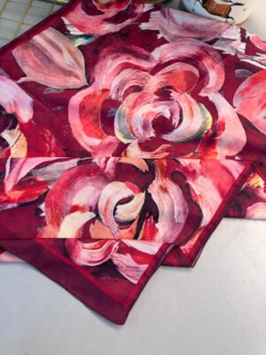 MAGNOLIA DESEN PAMUK İPEK ŞAL-6203253-Kırmızı