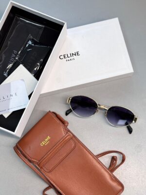Celine Original Premium Full Set Güneş Gözlüğü - Gold  Mavi