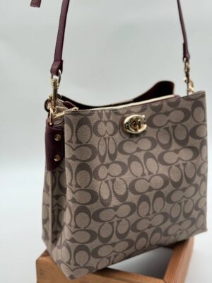 Coach Gofraj baskılı kilitli büzgülü bordo vizon çanta