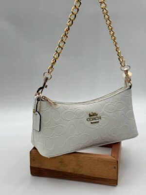 Coach Gofraj baskı zincirli baget beyaz çanta