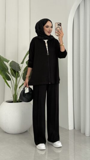 Premium Fermuarlı Basic İkili Takım TK2962  -Siyah