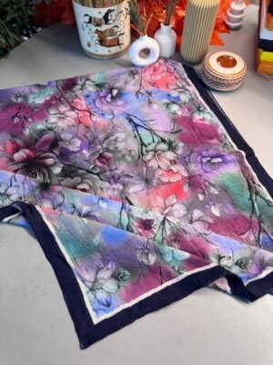 Flowers Kraş Desenli Şal - ŞL100234 -  Lacivert