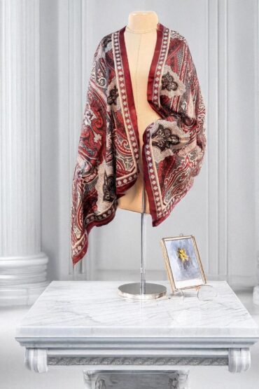 Bordo Etnik Desen Vual Şal