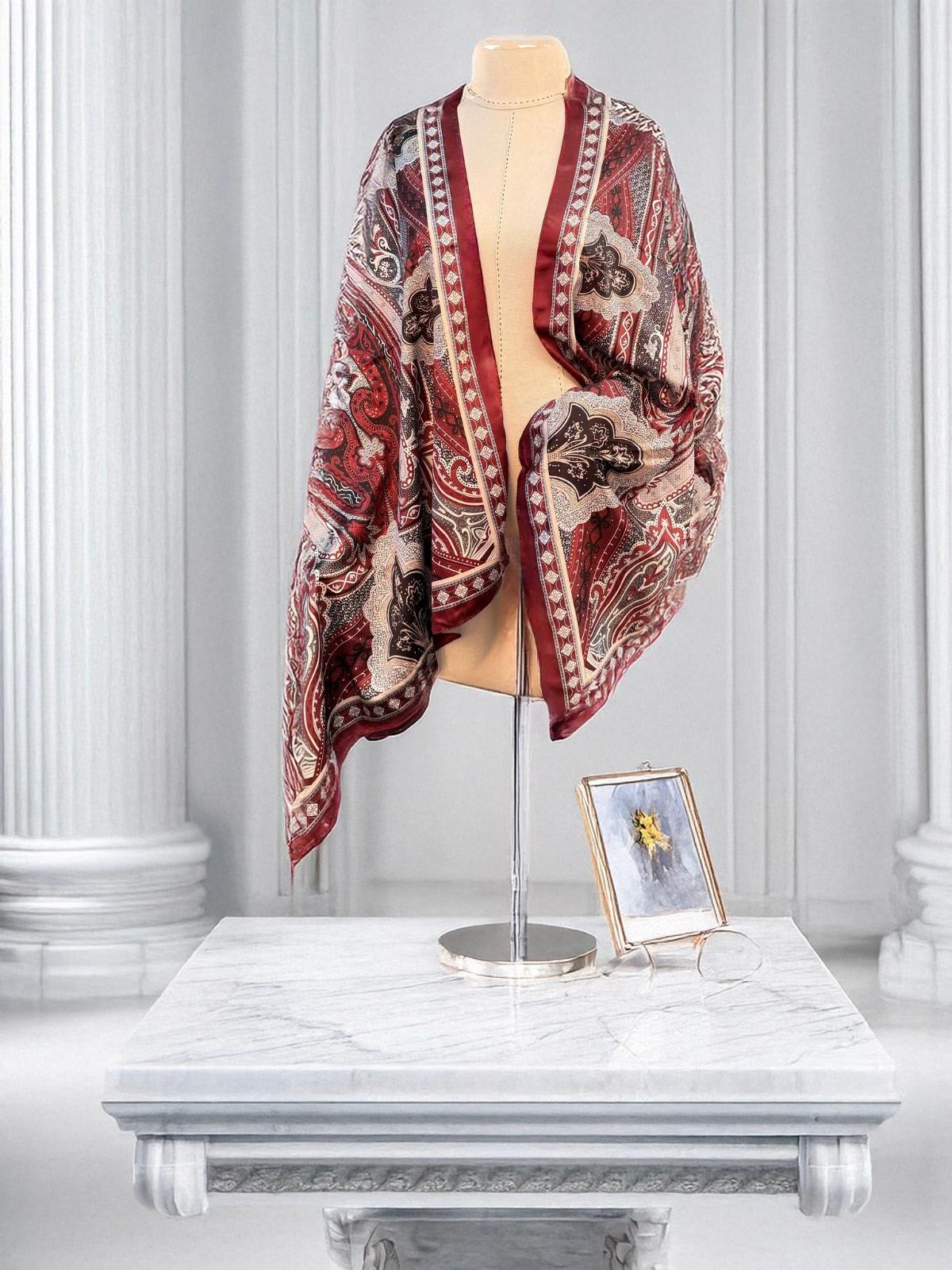 Bordo Etnik Desen Vual Şal