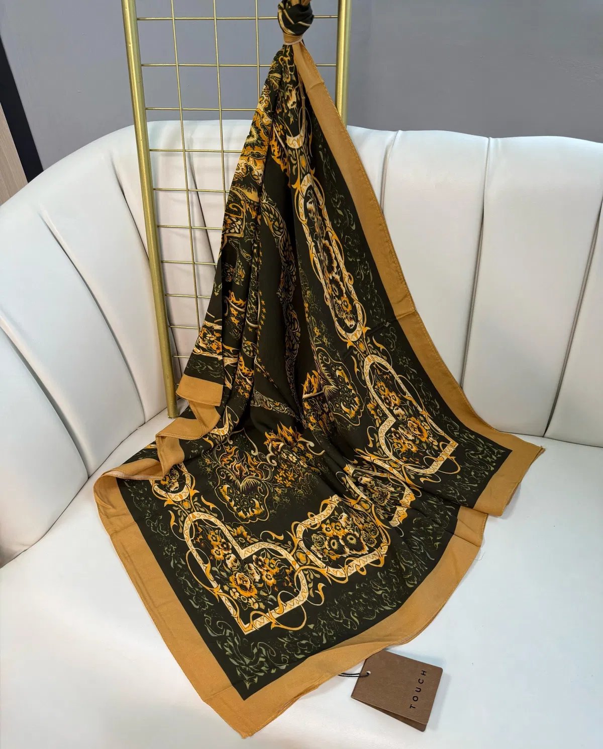 Fıstık Ruku Desenli Pamuk İpek Şal