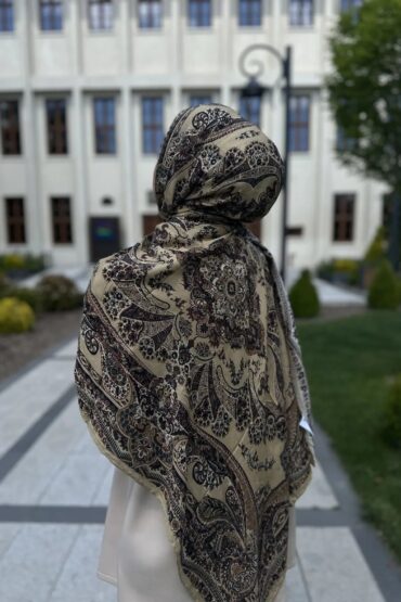 Kum Beji Sedef Desenli Yün İpek Şal