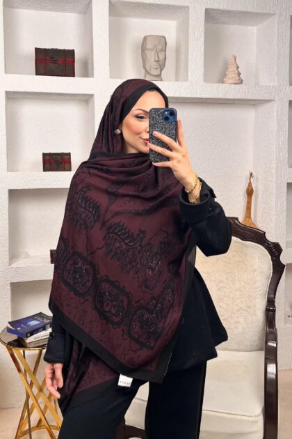 Bordo Ruku Desenli Pamuk İpek Şal
