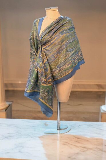 İndigo Sarmaşık Desen Pamuk Şal