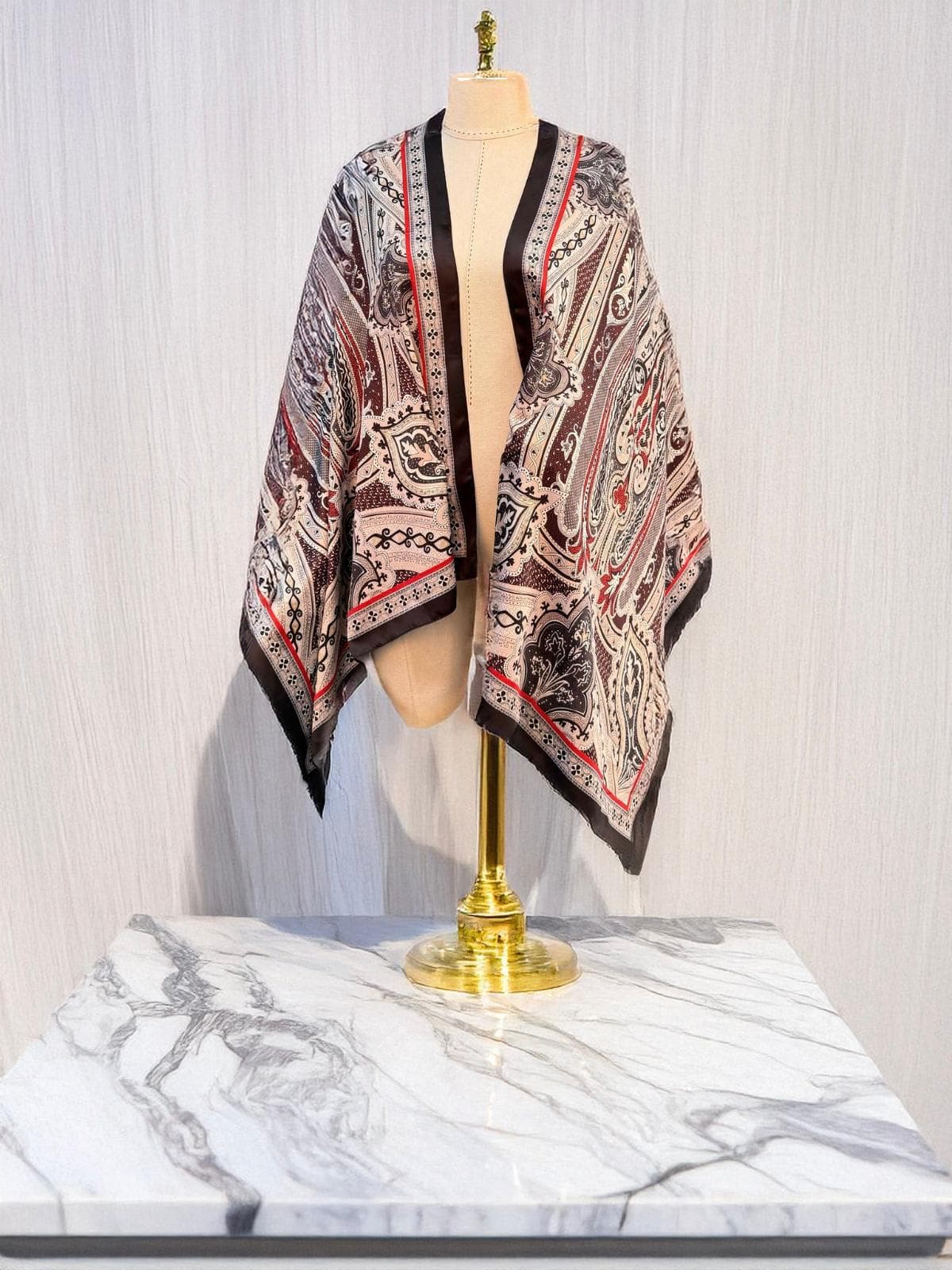 Kırmızı Siyah Etnik Desen Vual Şal