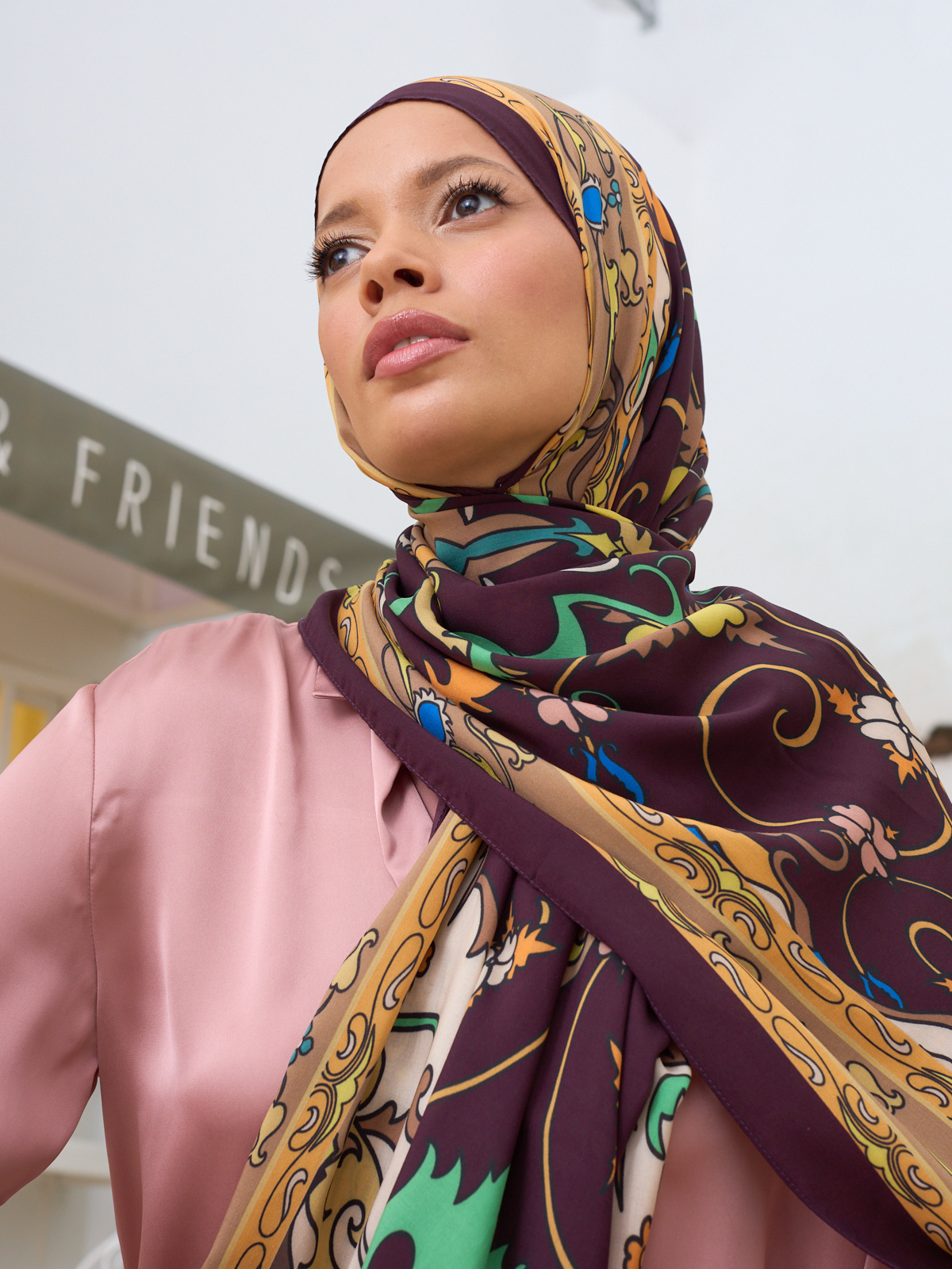 Kahve İberya Işığı Desen Pamuk İpek Şal - Görsel 3