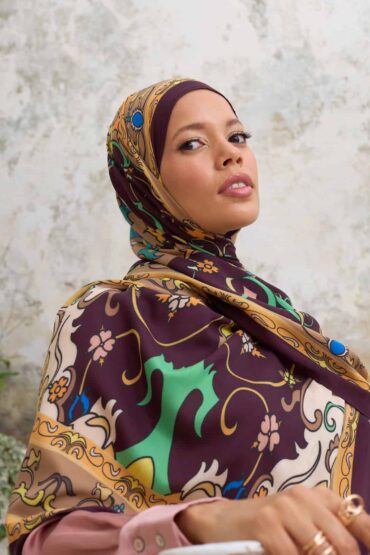 Kahve İberya Işığı Desen Pamuk İpek Şal