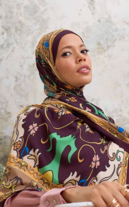 Kahve İberya Işığı Desen Pamuk İpek Şal