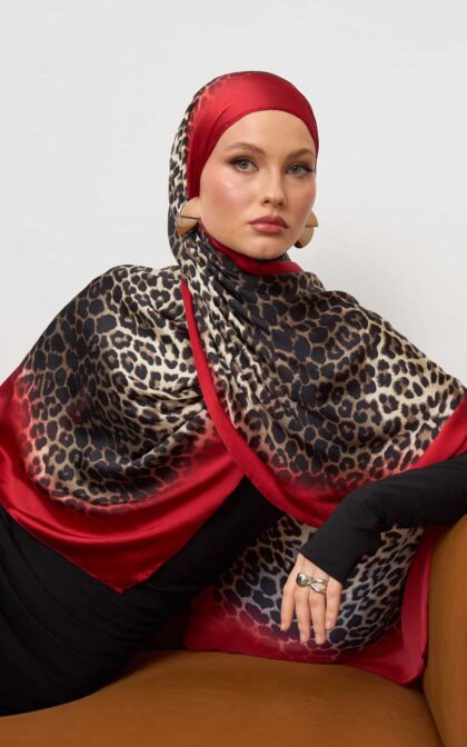 Bordo Leopar Vual İpek Şal