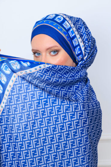 Fendi Monogram Pamuk Şal 64302 - Lacivert