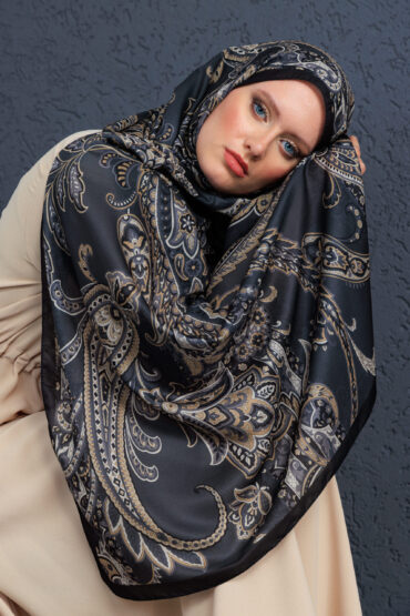 İnci Gecesi Desen Pamuk İpek Şal-10004-FÜME