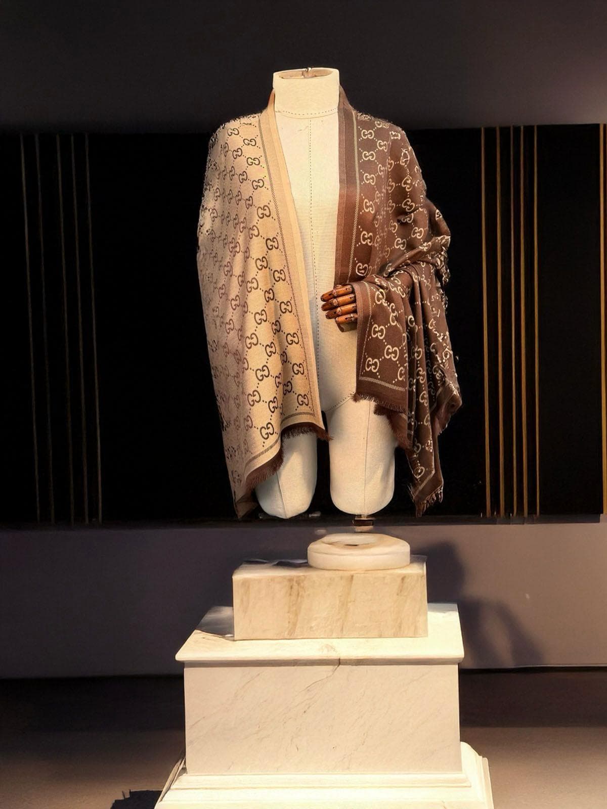 Kahve Gucci Çift Renk Kaşmir Şal