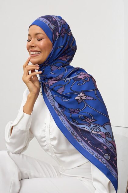 İndigo İberya Işığı Desen Pamuk İpek Şal