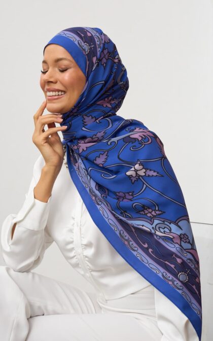 İndigo İberya Işığı Desen Pamuk İpek Şal