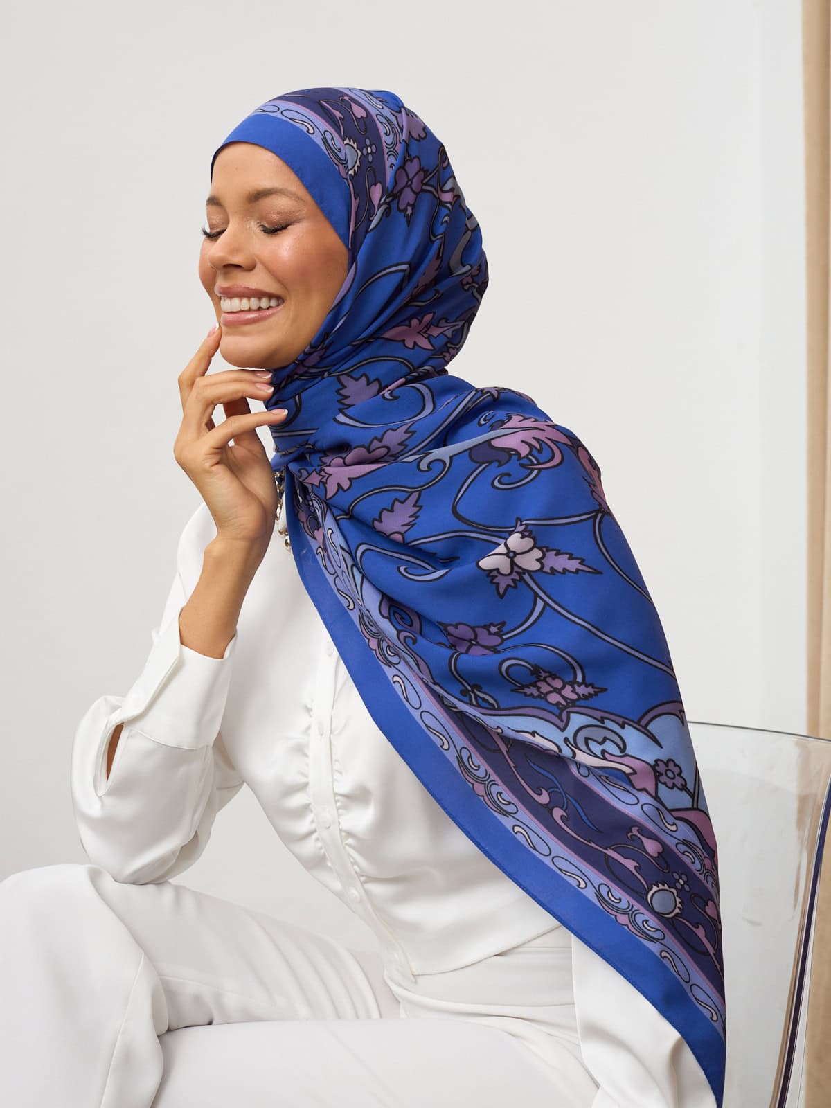 İndigo İberya Işığı Desen Pamuk İpek Şal