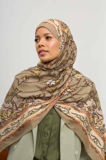 Bej İberya Işığı Desen Pamuk İpek Şal