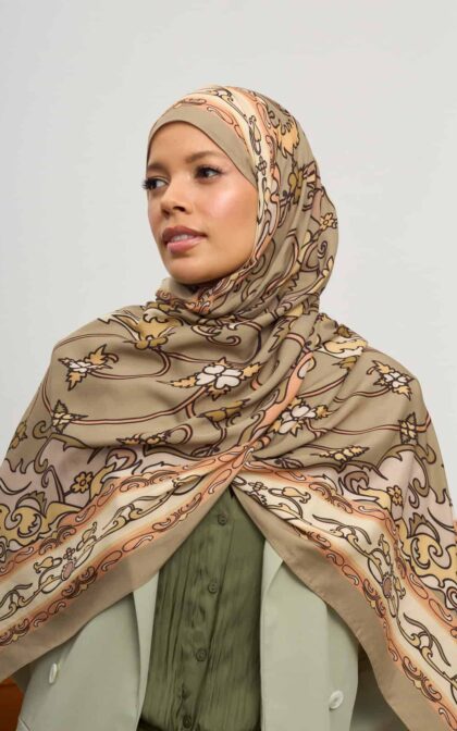 Bej İberya Işığı Desen Pamuk İpek Şal