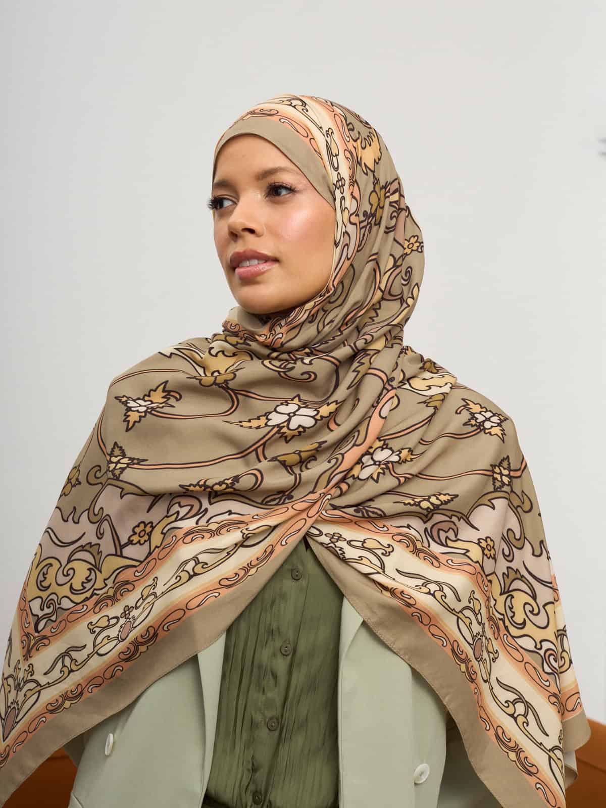 Bej İberya Işığı Desen Pamuk İpek Şal