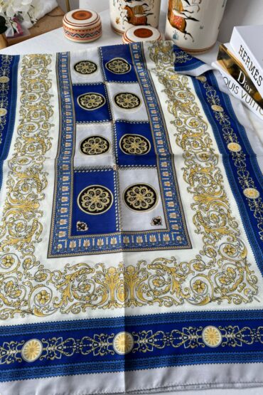 V Pamuk İpek Şal -Saks-Vizon