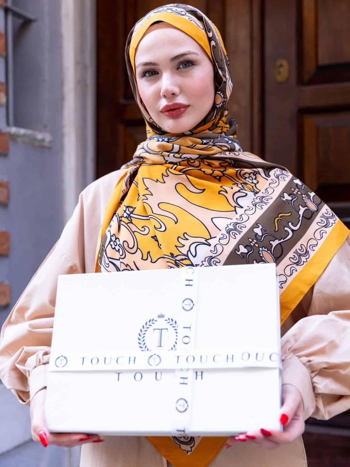 Hardal İberya Işığı Desen Pamuk İpek Şal - Görsel 6