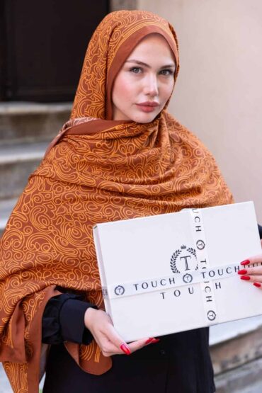 Sütlü Kahve Ebruli Desen Pamuk İpek Şal